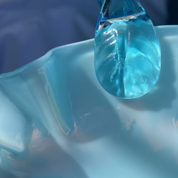 Fenton Aqua Blue Opalescent Basket - Picture 3 of 5